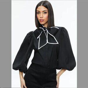 Alice + Olivia Lou Bow Button Down Blouse NWT